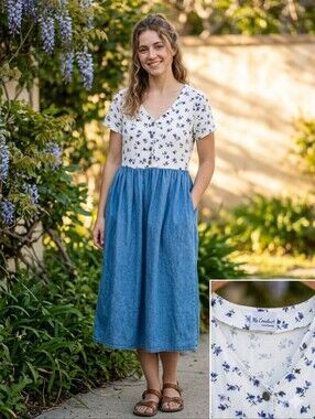 Ms Conduct Floral Tops Denim Skirt Midi Dress M/L Button Front Modest Cottagecor